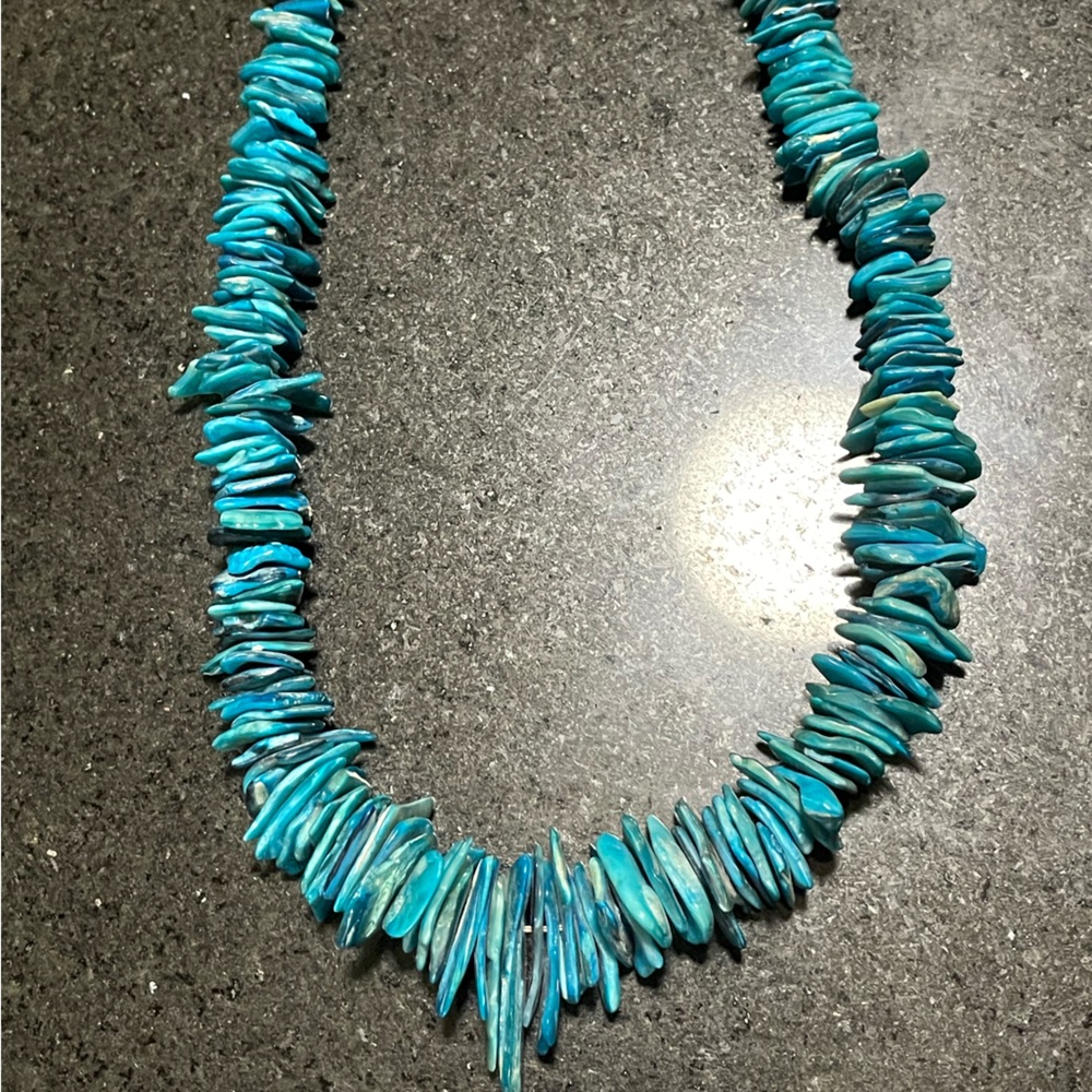 Vintage massive stackedTurquoise 7 inch Necklace patina silver clasp hook